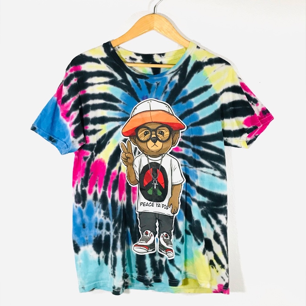 Rare Bailey Apparel Hustle Money Bear Peace Ya Dig Graphic Short Sleeve Shirt L